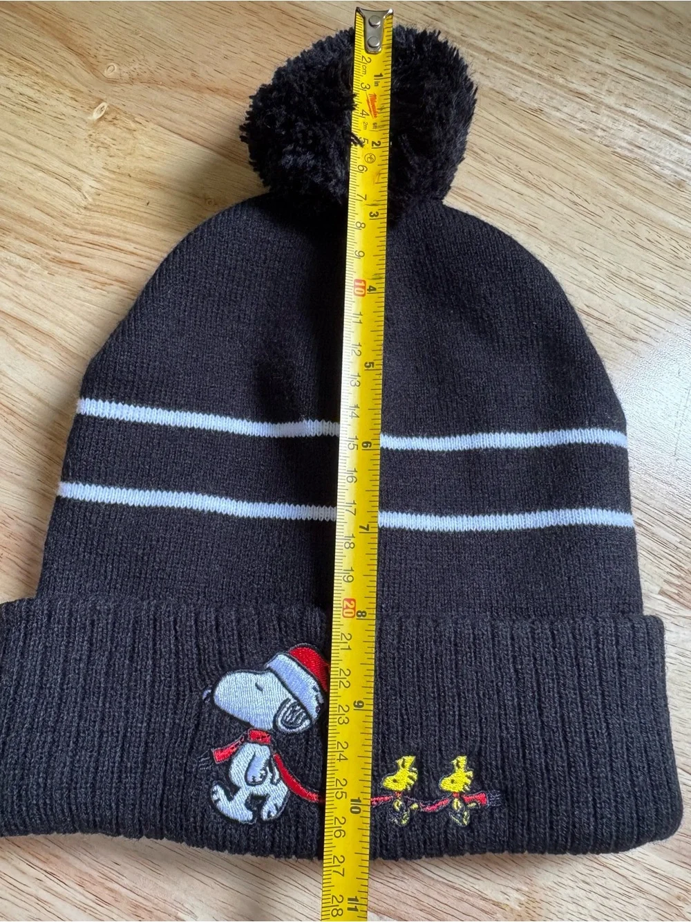 Peanuts Snoopy Woodstock Christmas Pom Pom Beanie Black OS